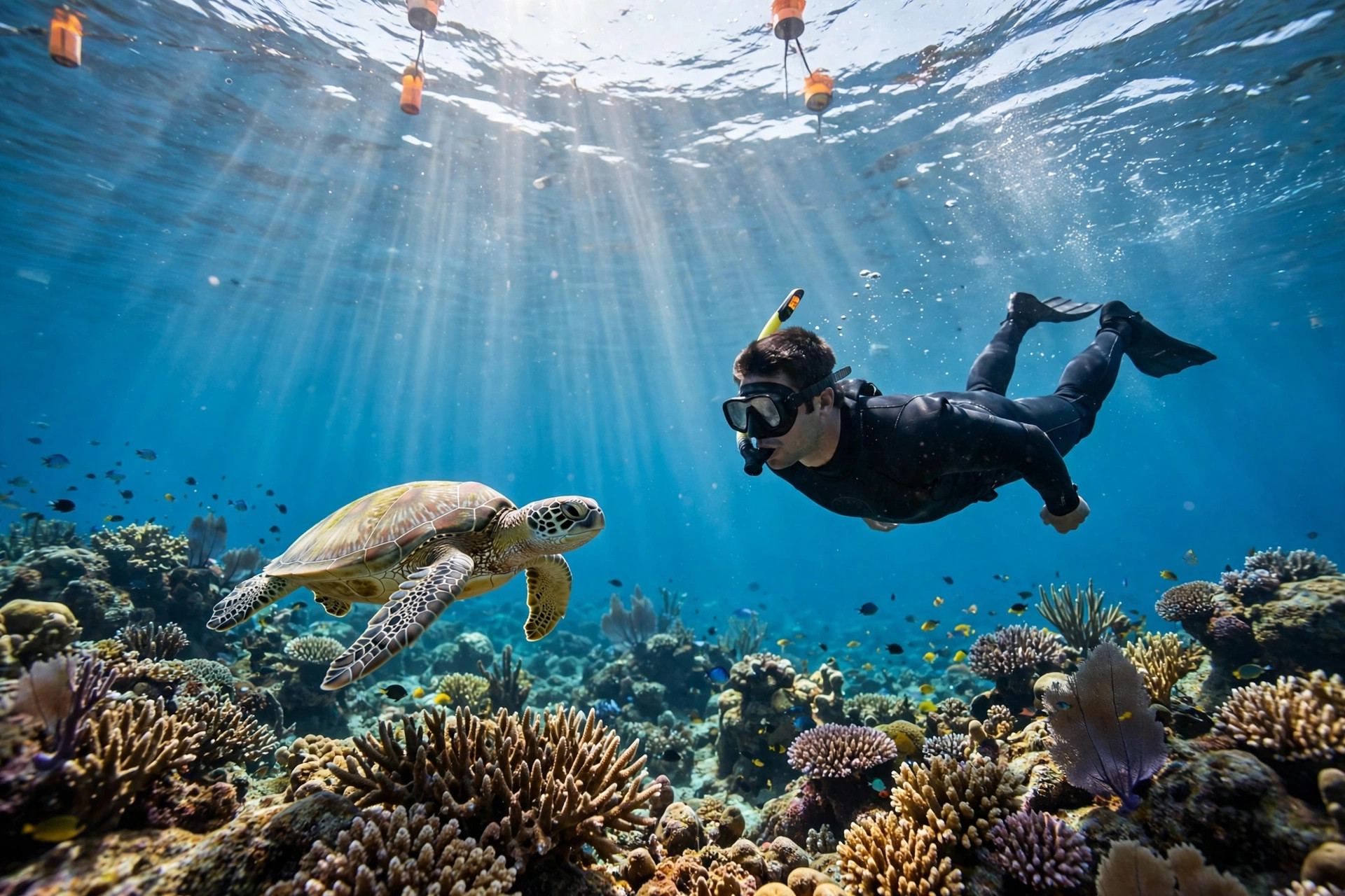 Snorkeling with a sea turtle in a protected marine reserve — ocean ecotourism examples