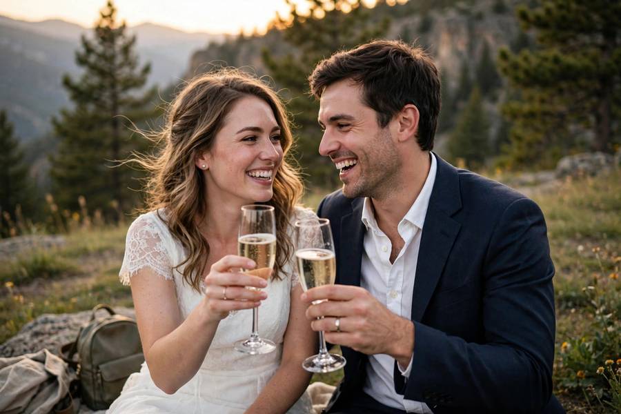 Just-married elopement celebration