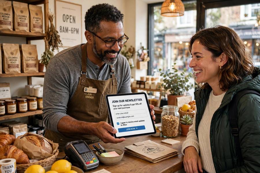 Collecting email signups at checkout, list building for email marketing for small business beginners