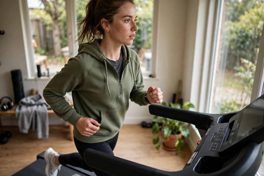 New runner doing walk-jog intervals on treadmill