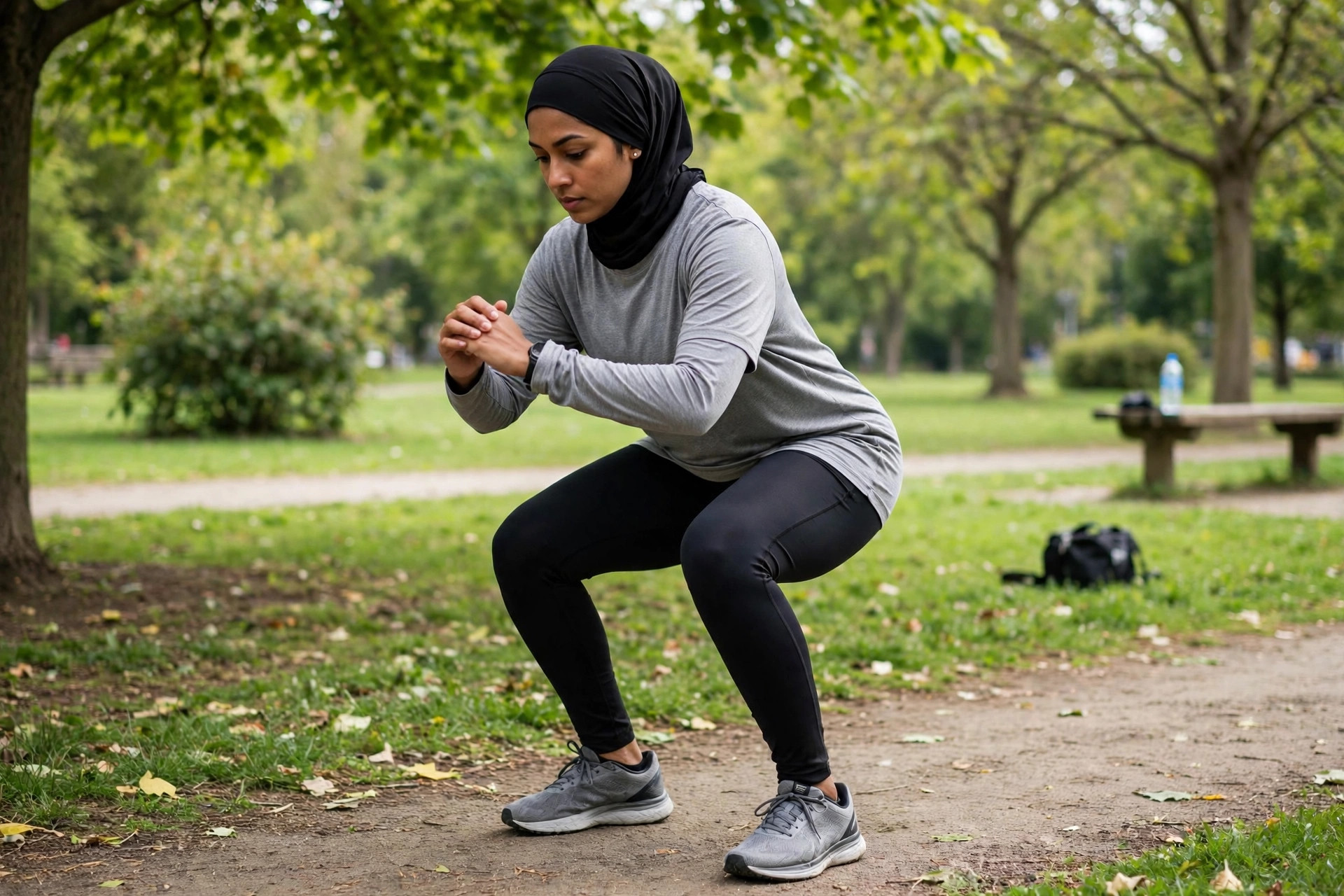 Person doing bodyweight squats as strength work for runners