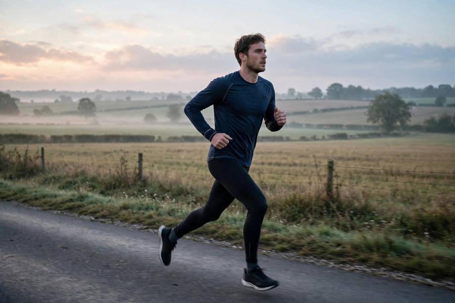 Athlete doing long slow distance run on country road