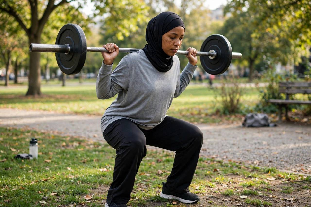 Person doing strength training squats for runners