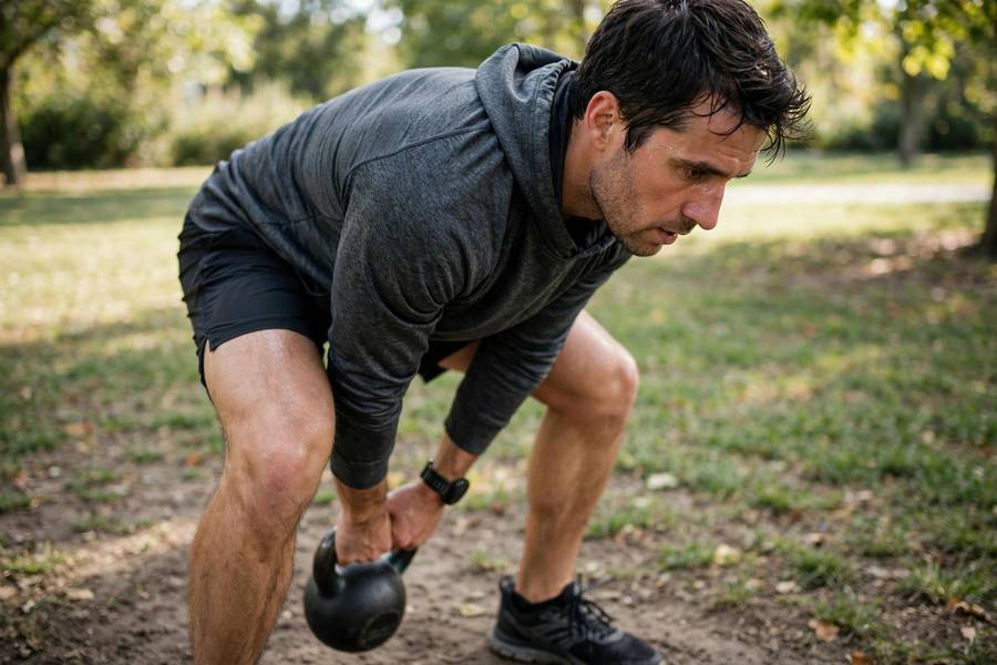 Person doing kettlebell workout combining strength and cardio