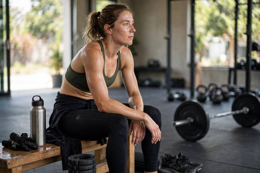 Hybrid athlete resting between lifting and running session