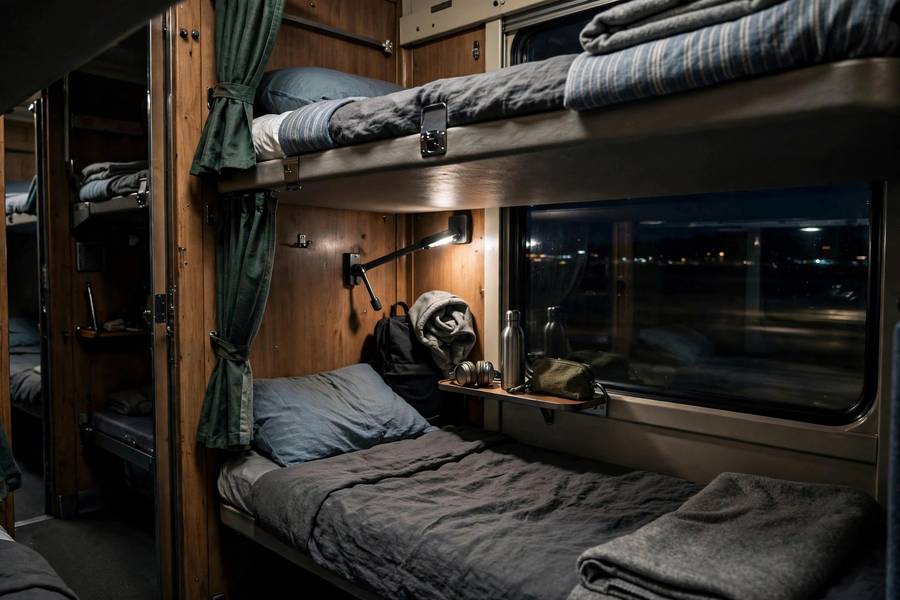 Night train sleeper cabin with berths Eurail journey