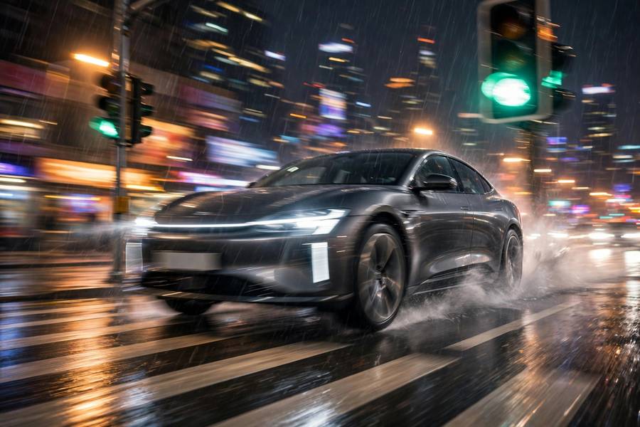 Electric car demonstrating EV instant torque vs gas cars at launch