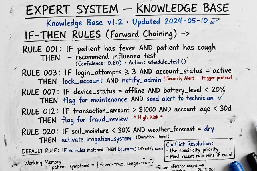 Handwritten if-then rules representing an expert system's knowledge base