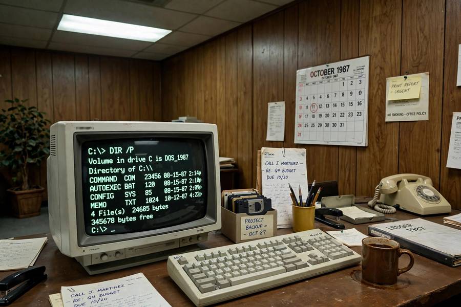 A 1980s office workstation running an expert system
