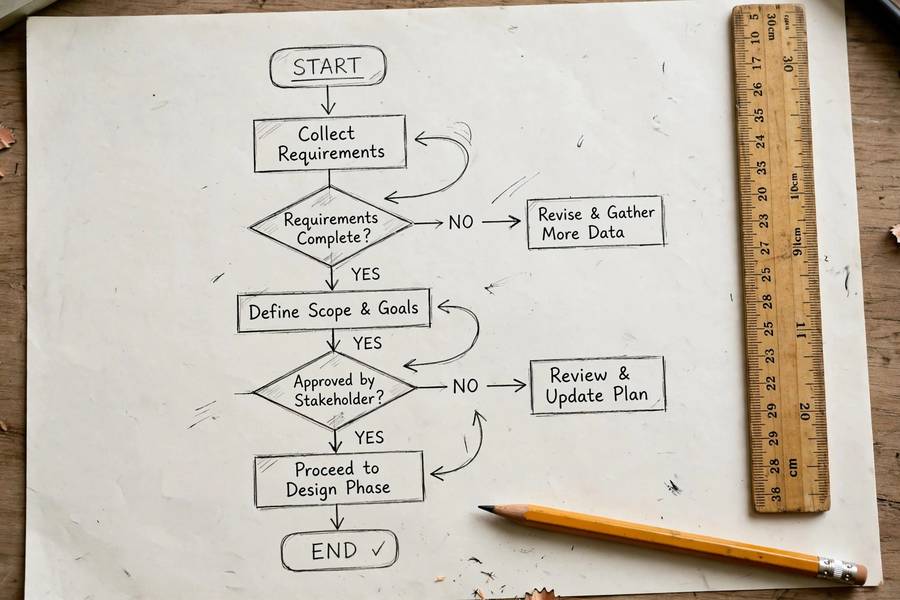 A hand-drawn decision flowchart like those behind expert systems
