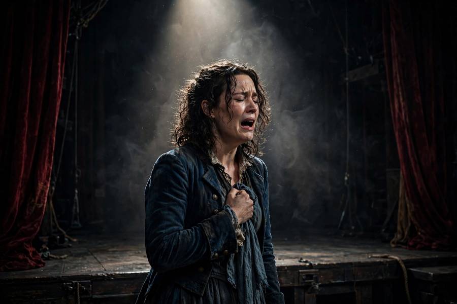 An actor in an intense emotional scene on stage
