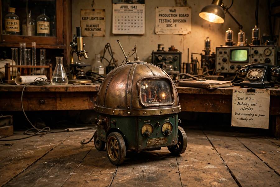 A replica of an early tortoise robot from the 1940s