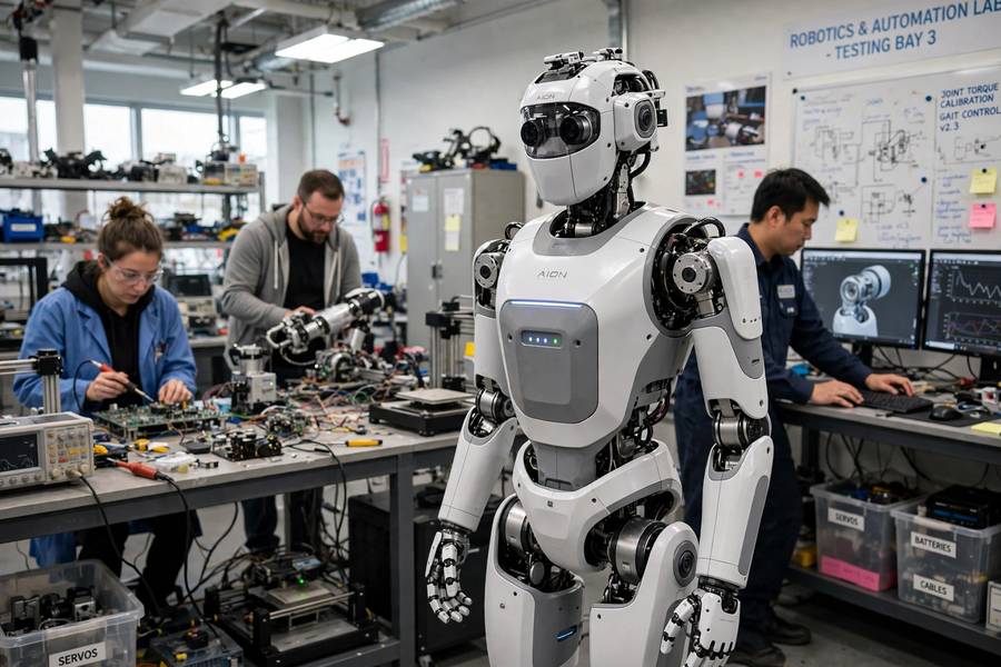 A modern humanoid robot in a research lab
