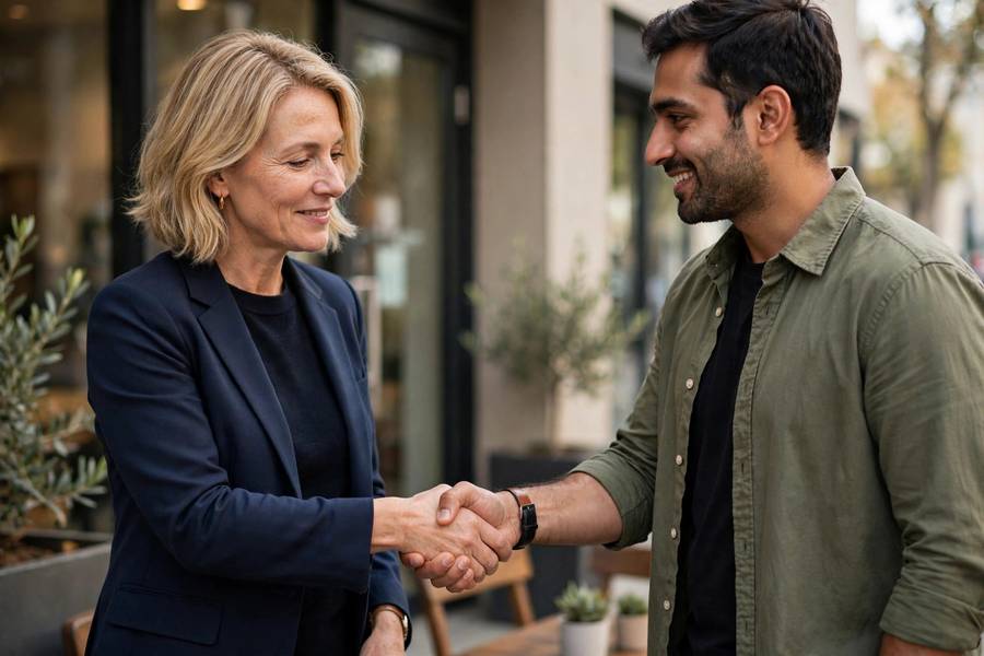 Business handshake between franchisor and new franchise owner