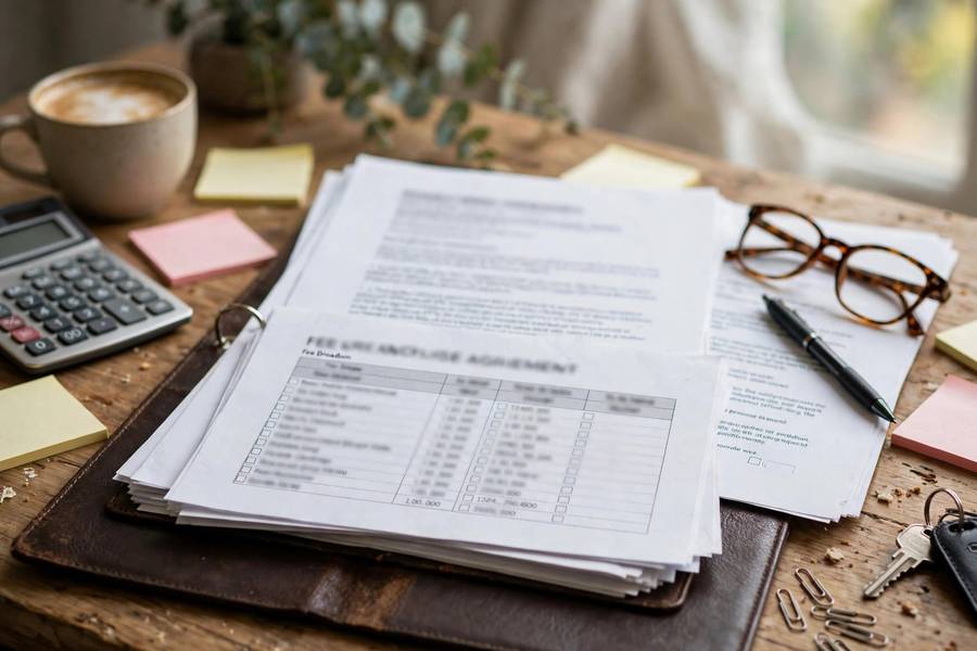 Franchise agreement documents with fee breakdown
