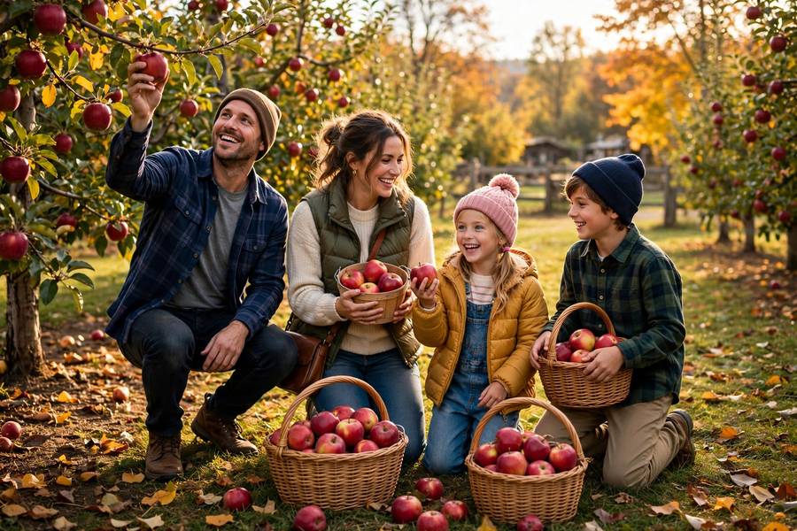 Family apple picking, one of the most fun fall activities