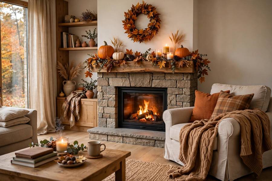 Cozy fireplace setup for fun fall activities at home