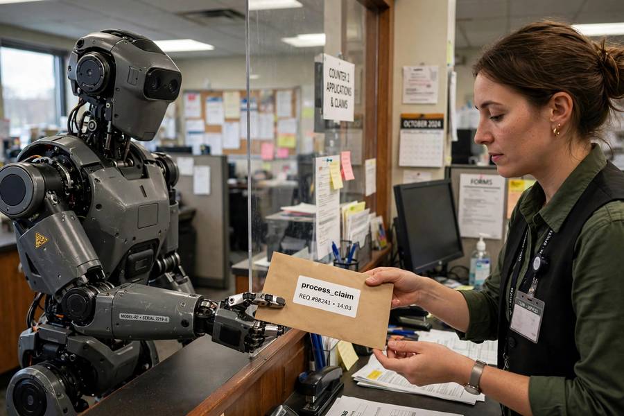 AI agent handing a structured function call request to a system for execution