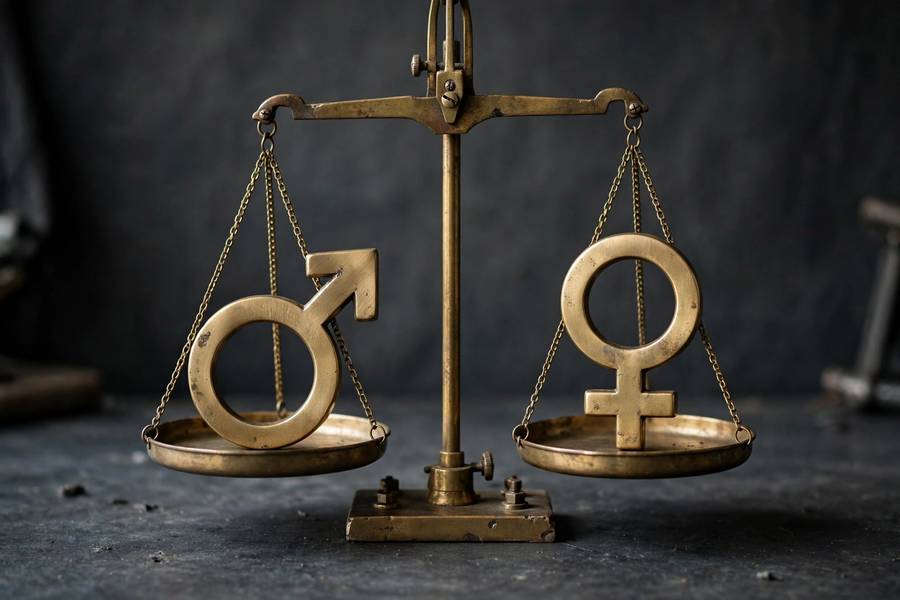 Conceptual balance scale representing the fight against gender bias in AI