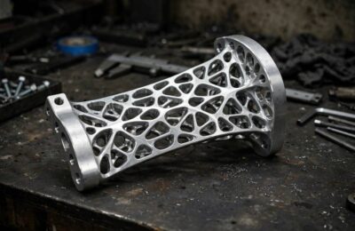 A generative design car seat bracket with an organic lattice structure, a real generative design example