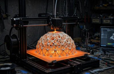 A 3D printer building a lattice structure, showing how generative design for 3D printing creates complex geometry