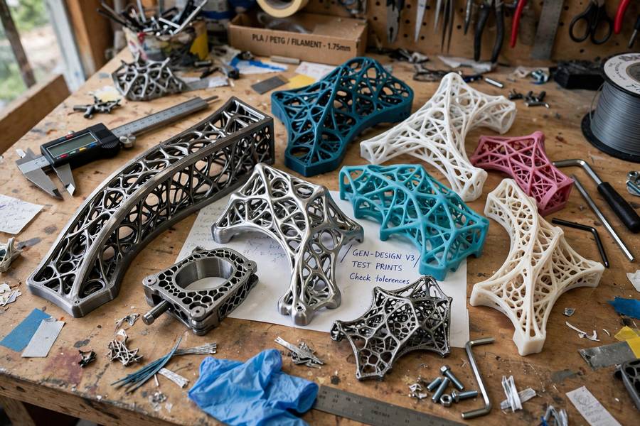 3D printed parts with organic shapes produced through generative design for 3D printing