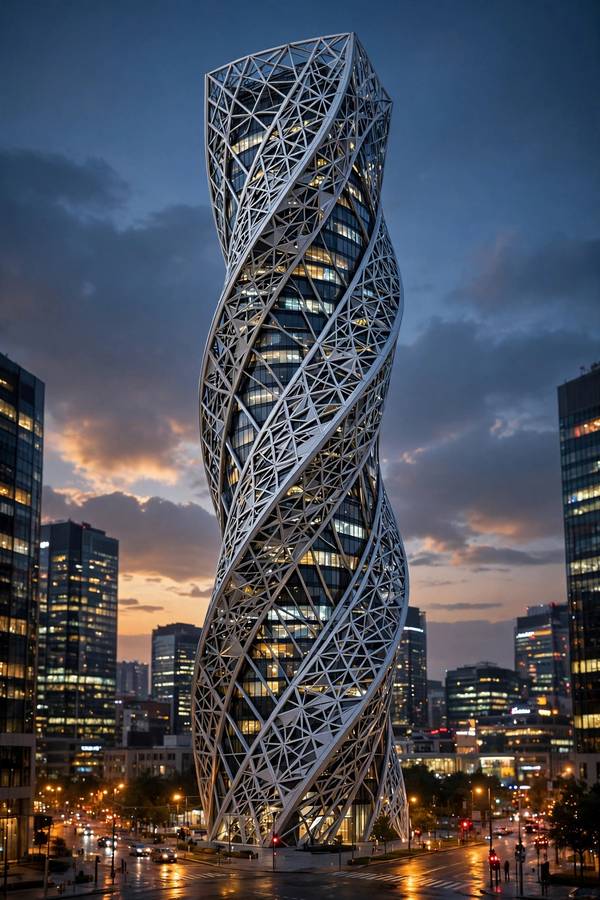 A skyscraper with a generative design facade, an example of generative design in architecture
