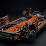Car chassis featuring generative design lattice parts, showing generative design in the automotive industry
