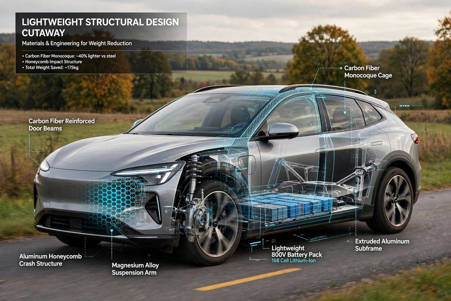 Electric car with lightweight generative design components that extend driving range