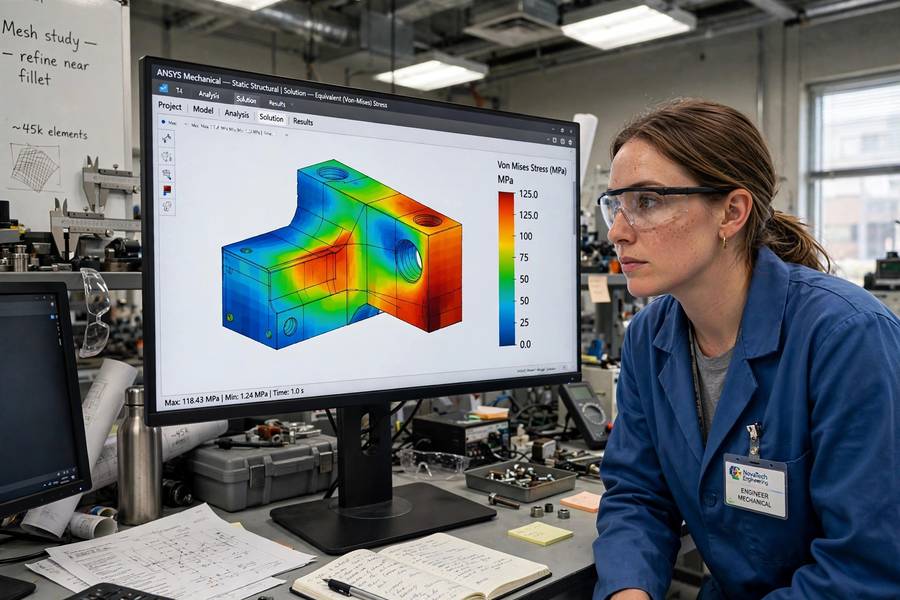 Finite element analysis visualization used in both generative design and topology optimization workflows