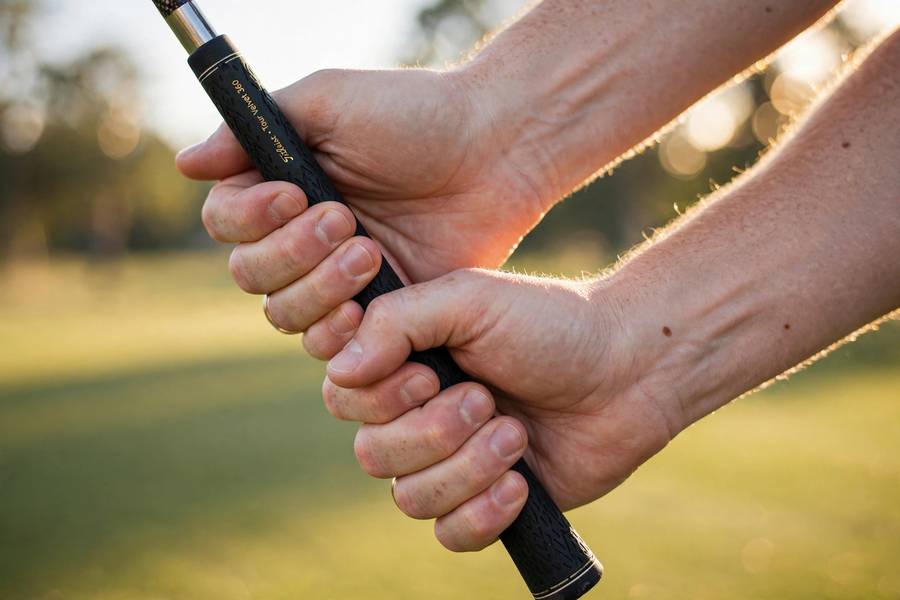 Proper golf grip demonstrated as part of golf tips for beginners