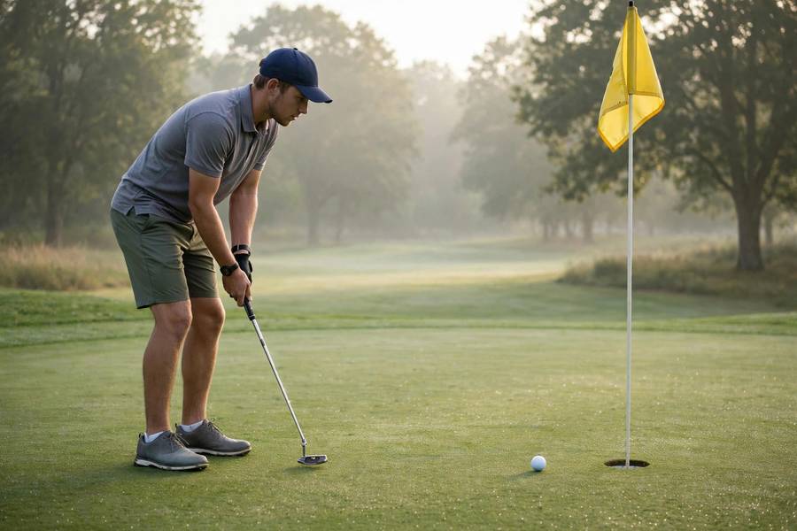 Beginner practicing putting, one of the key golf tips for beginners