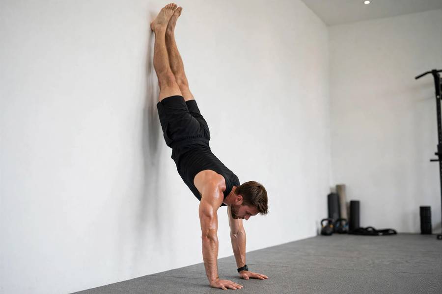 Athlete holding a chest-to-wall handstand with straight body line