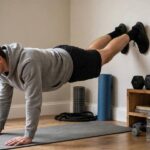 Beginner doing a wall plank as the first handstand progression step