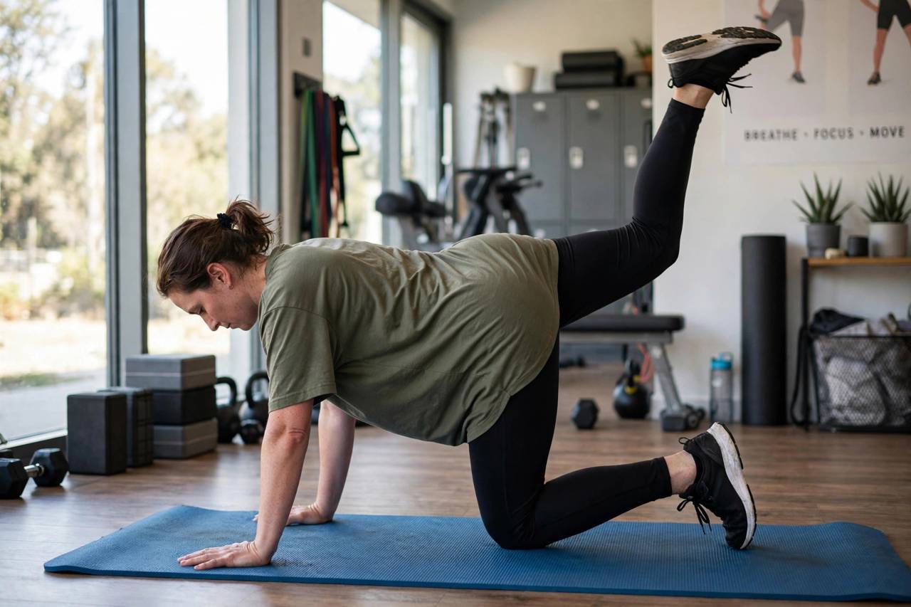 Person practicing donkey kicks as a handstand beginner drill