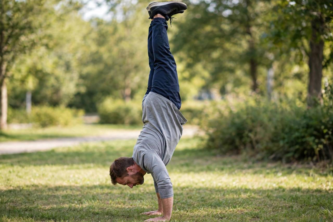 Side view showing correct rib and hip position in a handstand