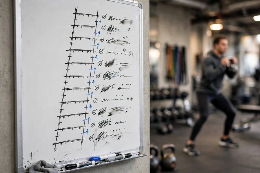 Coach's progression chart concept shown with training levels in gym