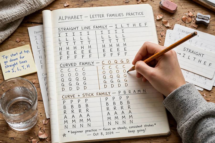 Practicing alphabet by letter families