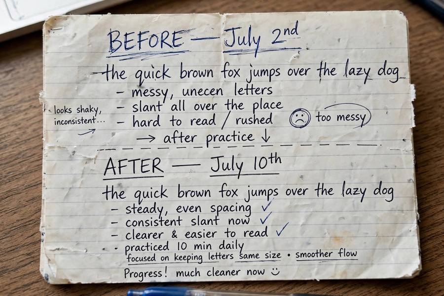 Before and after handwriting improvement samples