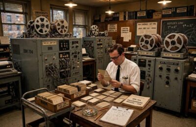 1950s computer lab representing the early history of artificial intelligence research