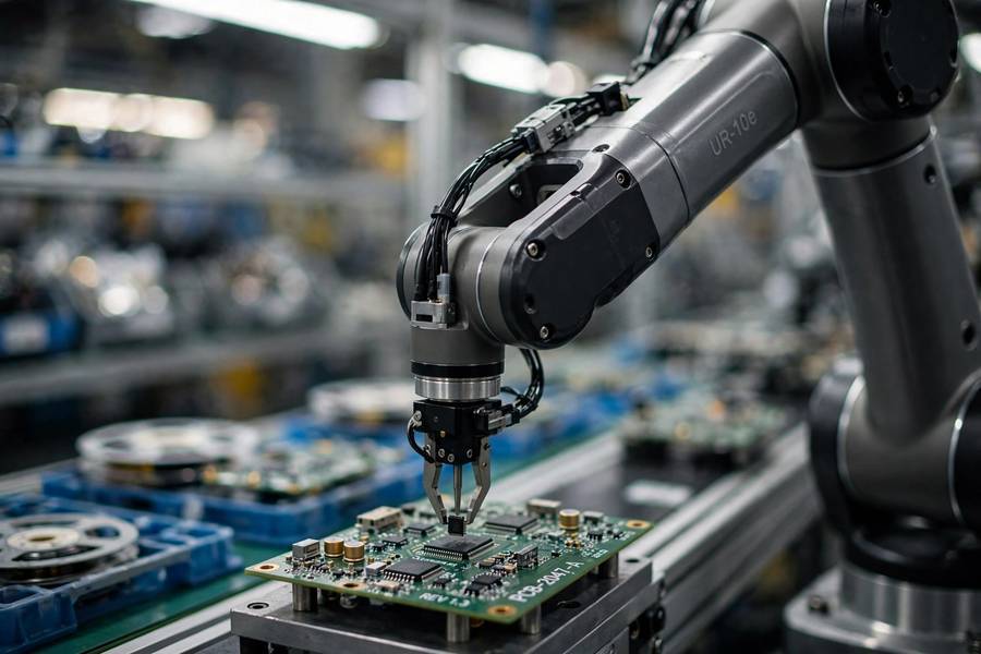 Modern robotics on a factory line, a milestone in the history of artificial intelligence