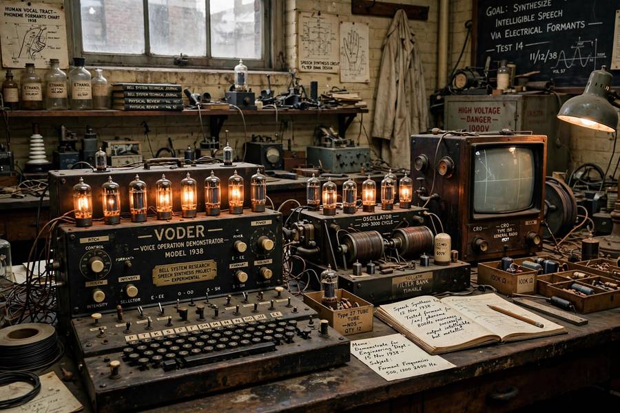 Early electronic speech synthesis equipment representing the history of text to speech technology