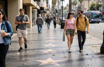 Walk of Fame stars on Hollywood Boulevard showing what is the hollywood walk of fame landmark