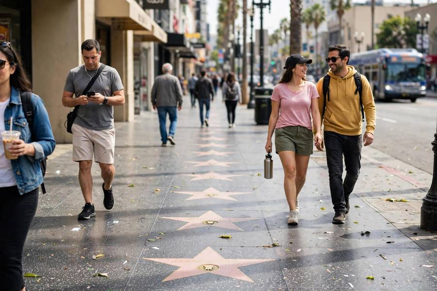 Walk of Fame stars on Hollywood Boulevard showing what is the hollywood walk of fame landmark
