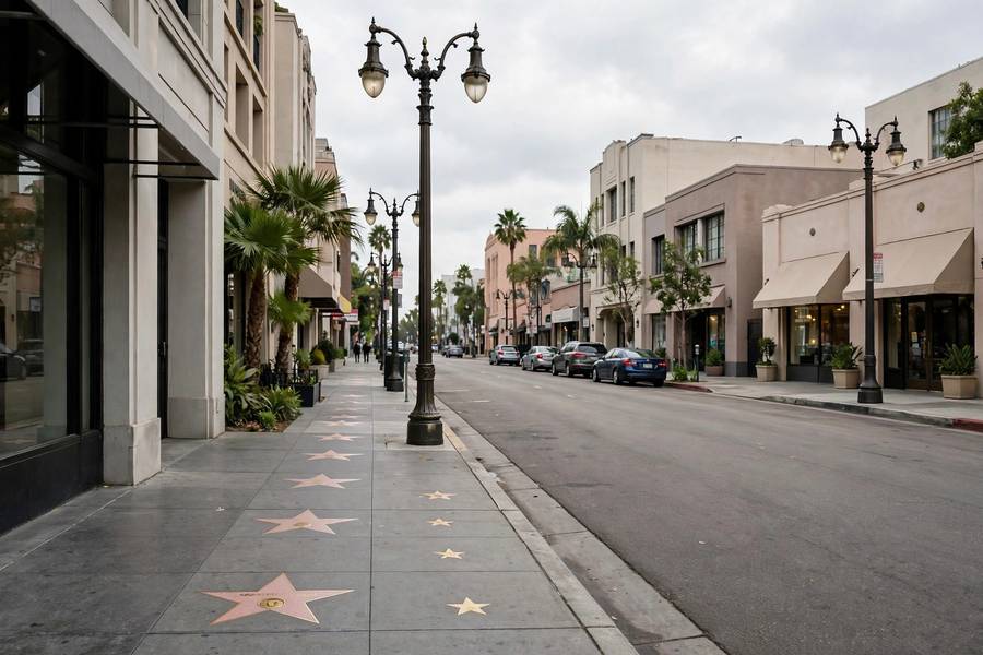 Quiet stretch of the Walk of Fame down Vine Street