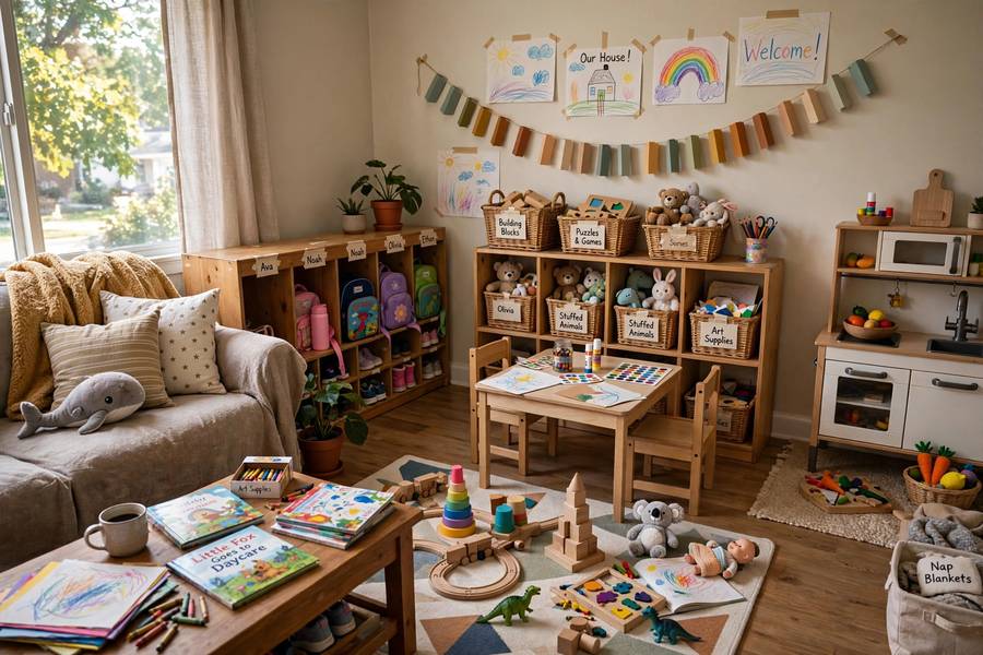 Cozy home daycare living room setup