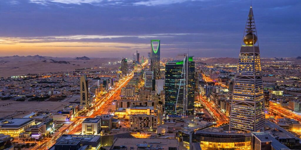 A view over Riyadh's skyline at dusk, the city where Houthi attacks have escalated in October 2026