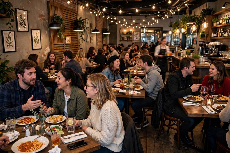 A noisy restaurant — challenging conditions that lower voice recognition accuracy