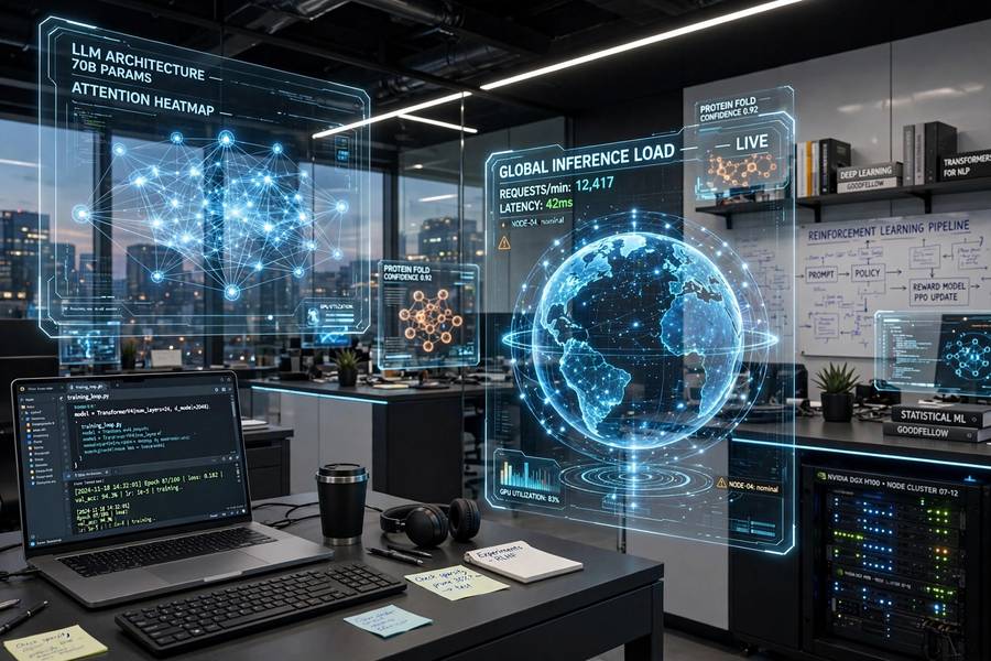 Modern AI lab representing current decade breakthroughs