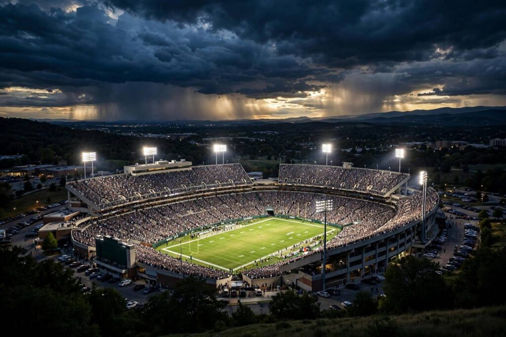 NFL stadium at night under floodlights before a primetime regular season game